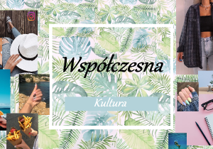 Projekt graficzny okładki czasopisma ”Kultura współczesna”. W centrum projektu znajduje się tytuł okładki a wokół niego rozmieszczono zdjęcia ilustrujące różne dziedziny życia człowieka. Sceny przedstawiają elementy związane z modą i spędzaniem wolnego czasu. Kolorystyka projektu jest nasycona, kontrastująca i pozytywnie oddziałuje na odbiorcę.